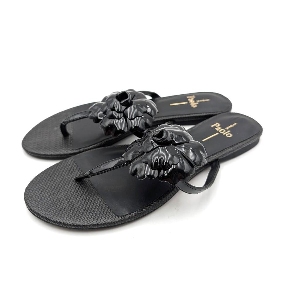 Linea Paolo Laurel Flower Sandals Open Toe Women's Black Size US8M EU38.5